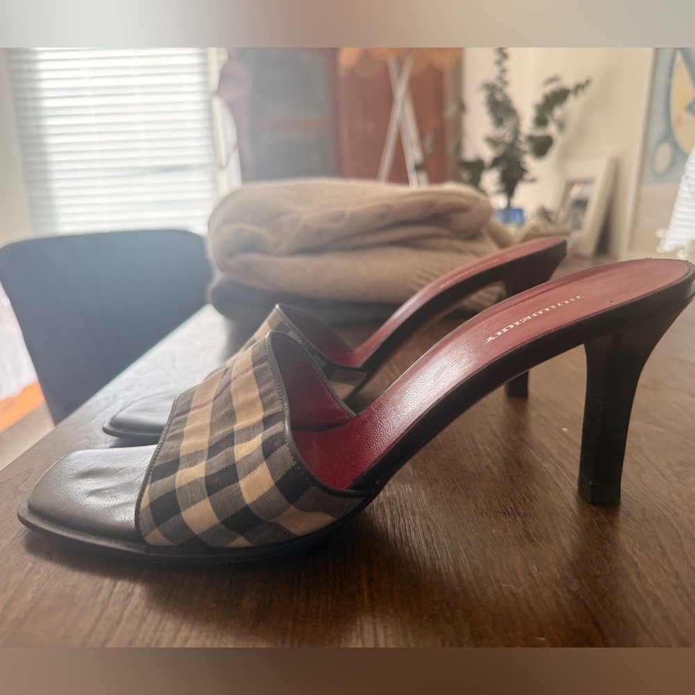 Burberry Black and Red Plaid Mules - Picture 2 of 5